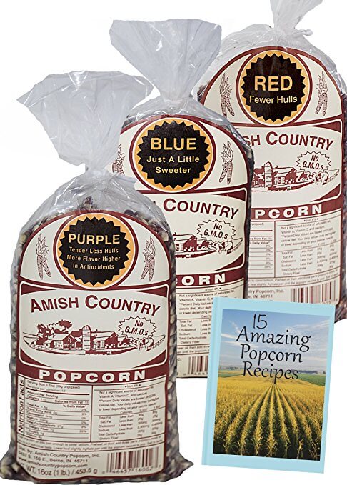 Amish Country Popcorn - 3 (1 lb. Bag Variety) Purple Popcorn, Blue Popcorn, and Red Popcorn