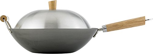 Helen Chen's Asian Kitchen Flat Bottom Wok, Carbon Steel with Lid and Stir Fry Spatula, Recipes Included