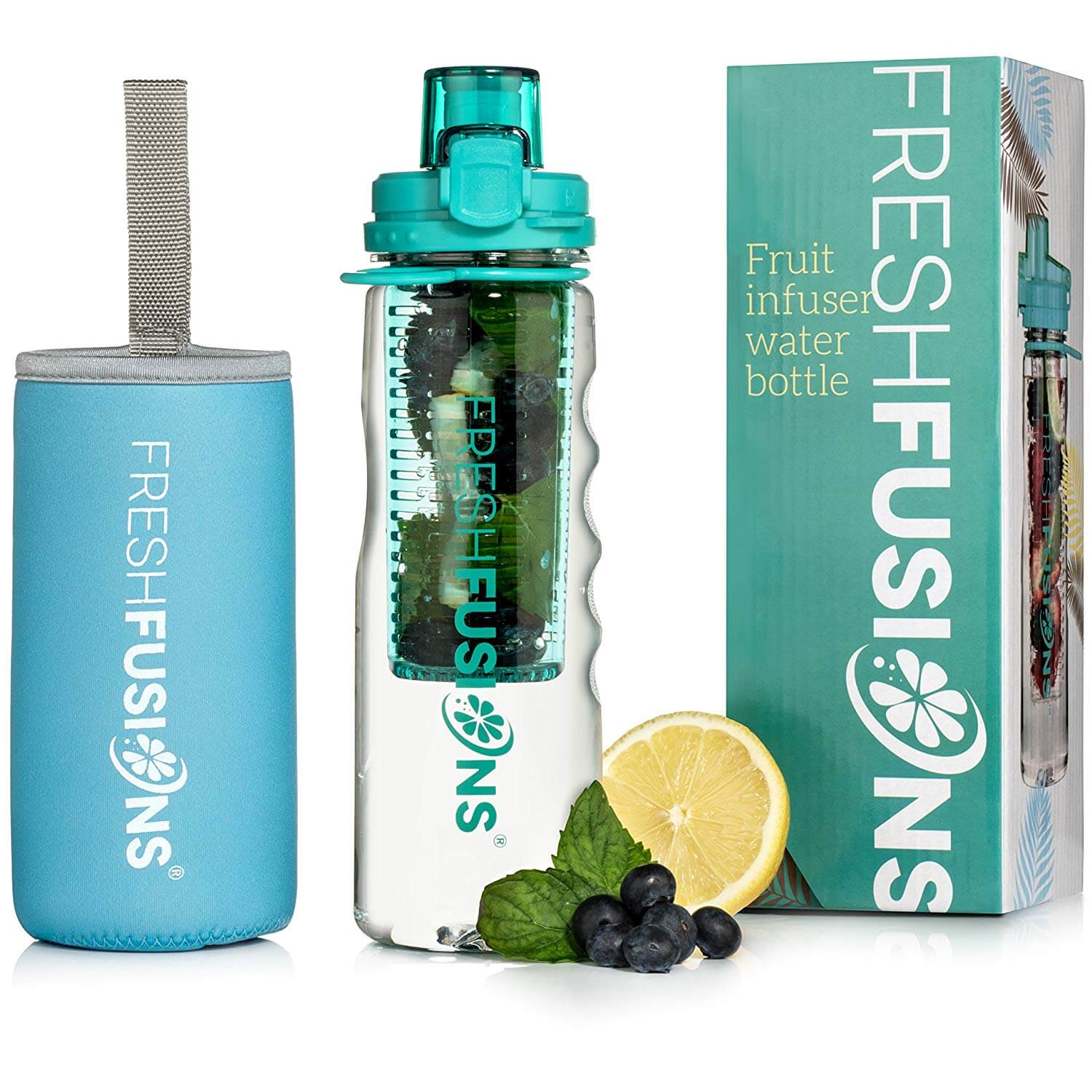 Fresh Fusions Fruit Infuser Water Bottle 25 oz - with Insulated Sleeve