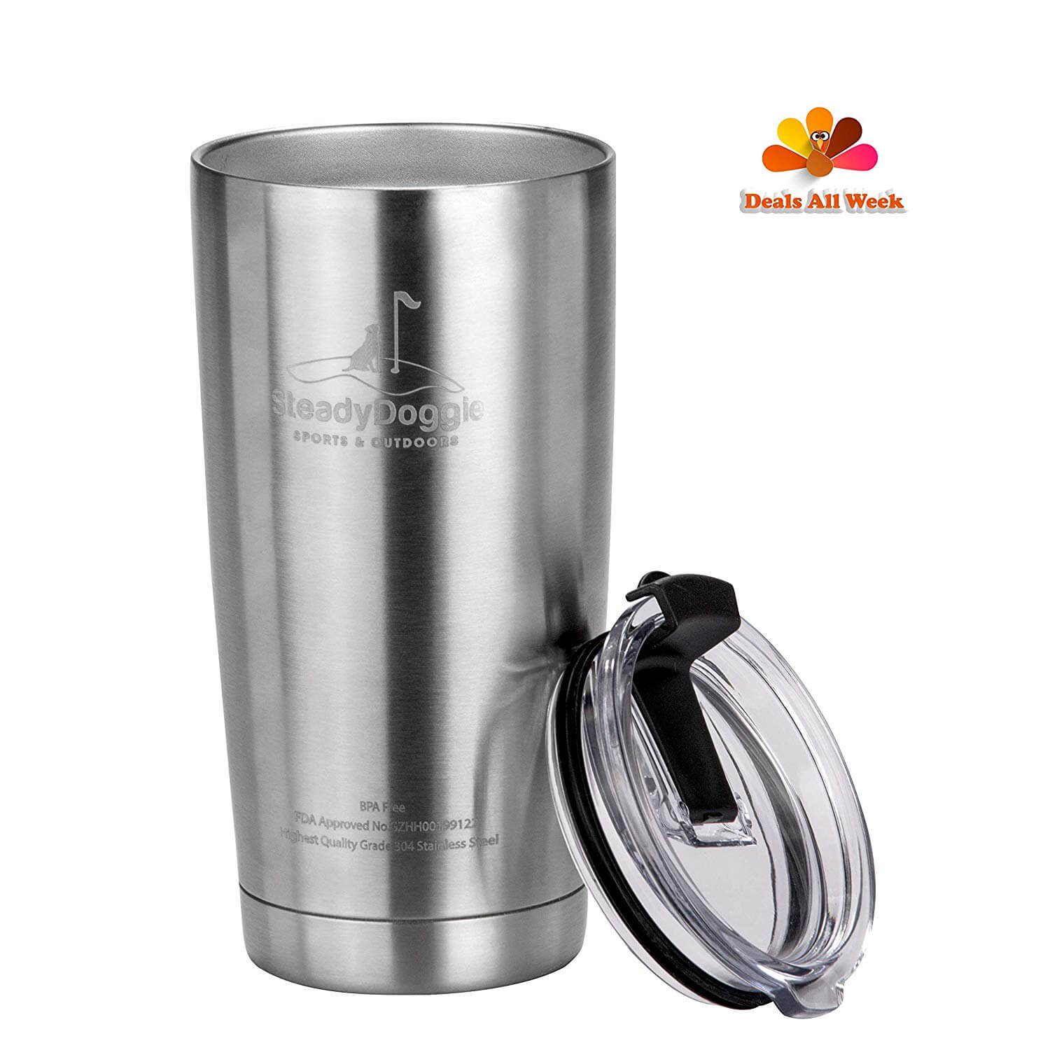 Premium Stainless Steel Coffee Travel Mug By SteadyDoggie Sports & Outdoors