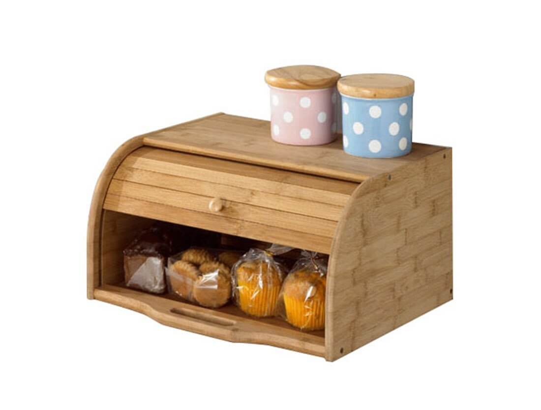 Betwoo Natural Wooden Roll Top Bread Box