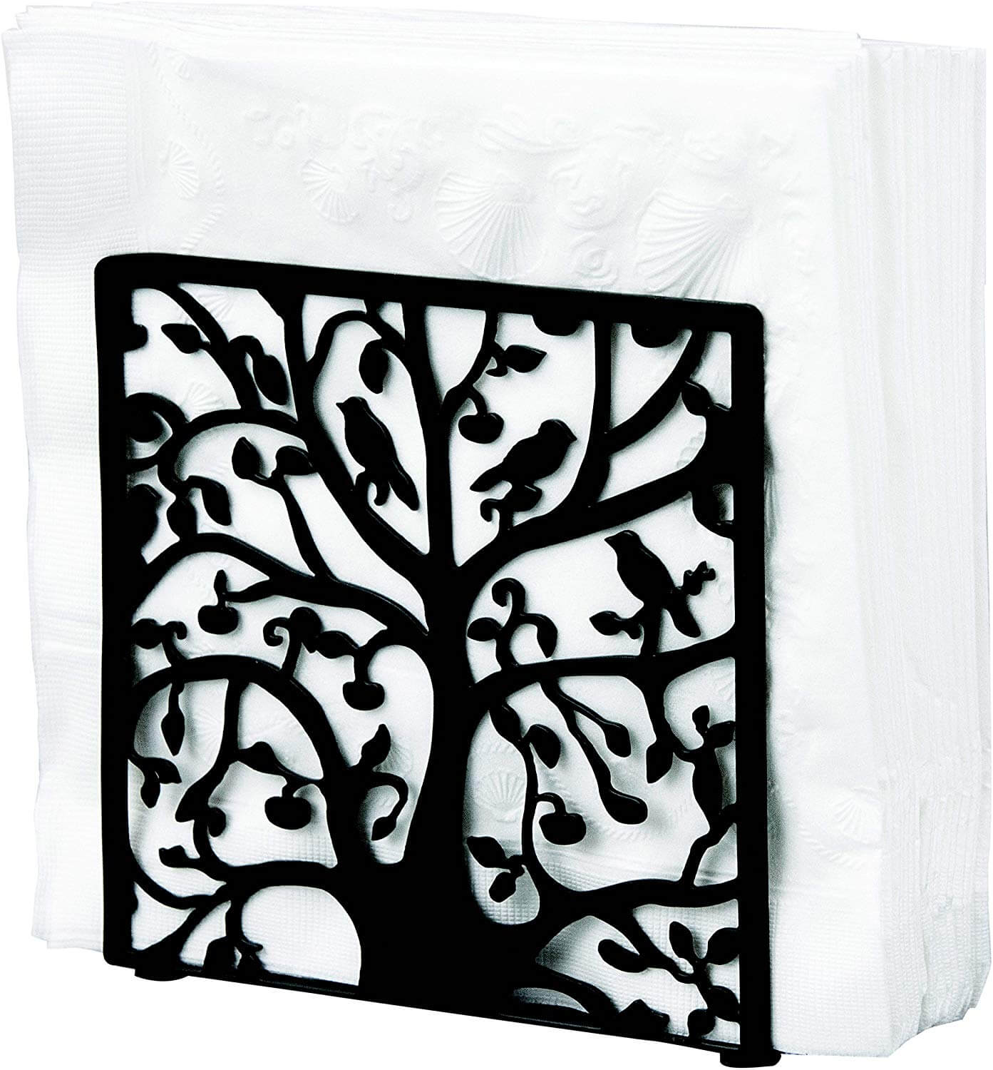 MyGift Black Metal Tree & Bird Design Tabletop Napkin Holder
