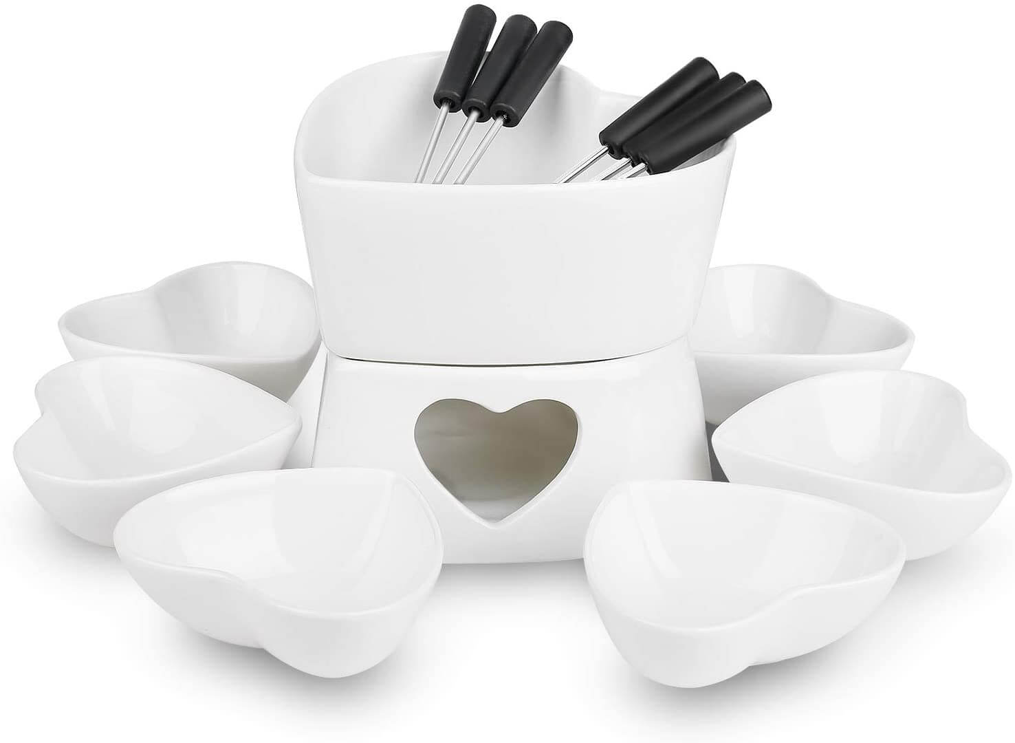 Zen Kitchen Fondue Pot Set, Glazed Ceramic Fondue Set