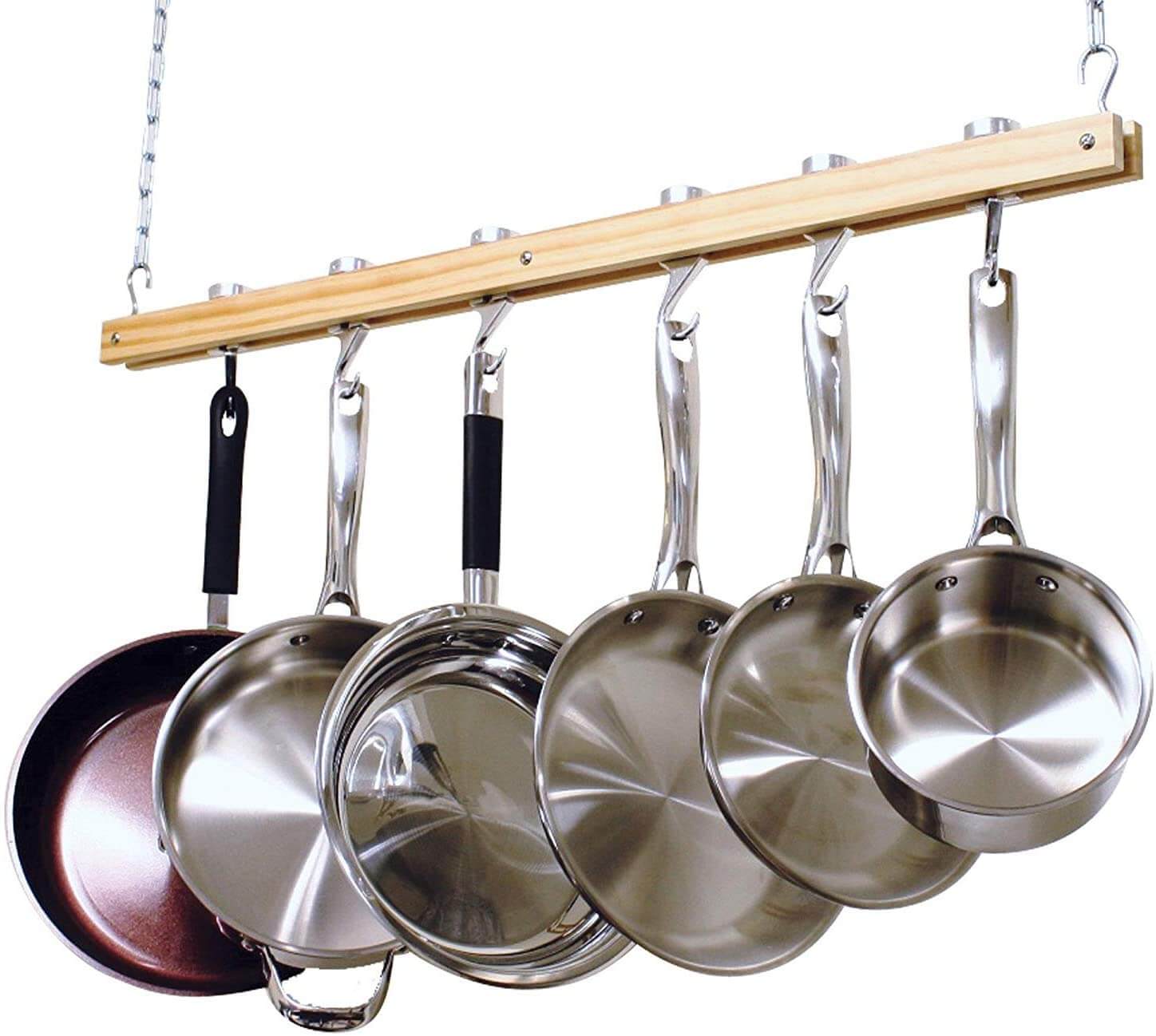 Cooks Standard, Single Bar, Ceiling Mounted Wooden Pot Rack