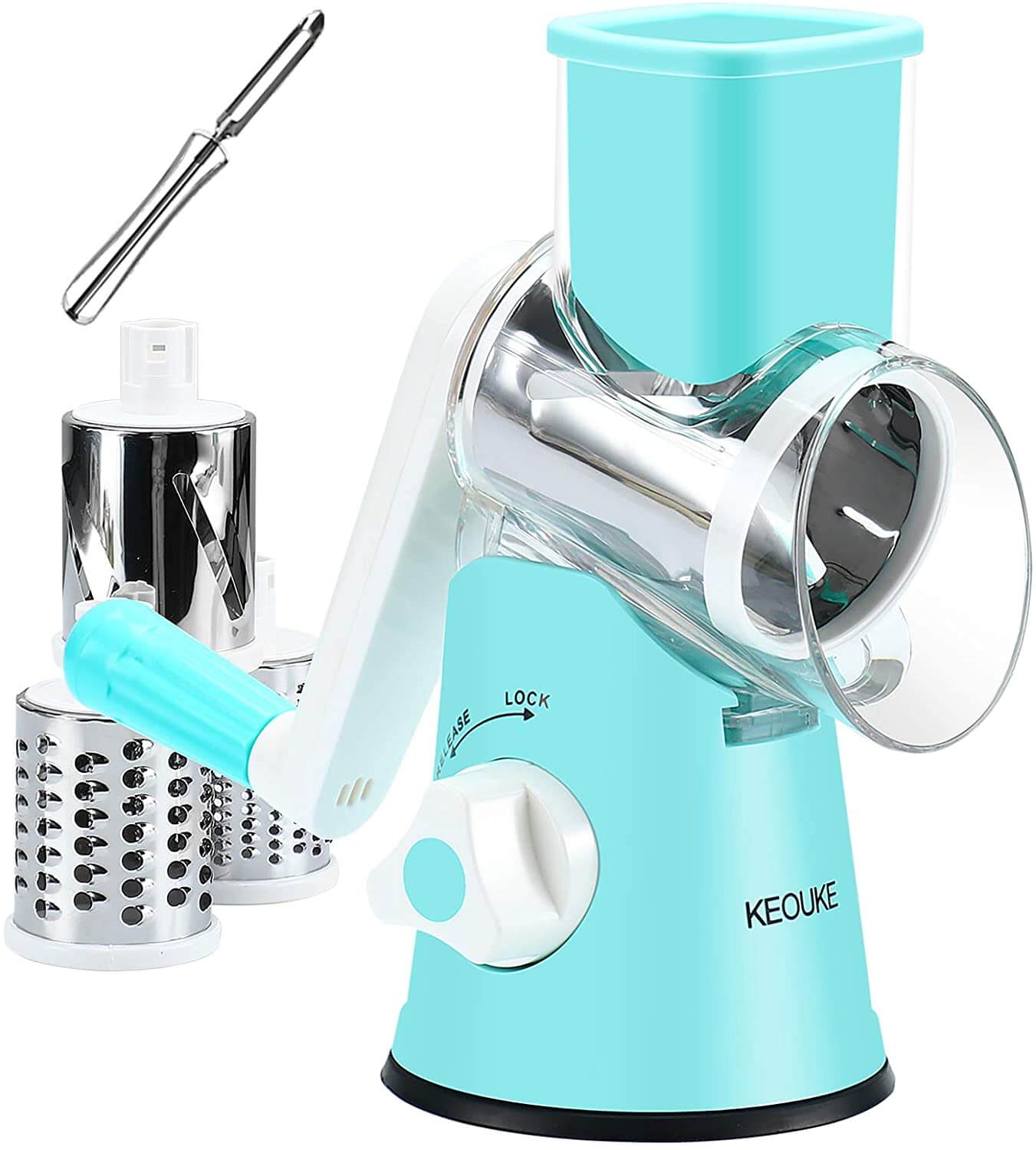 KEOUKE Upgraded Rotary Cheese Grater with Handle, Heavy Duty Storm