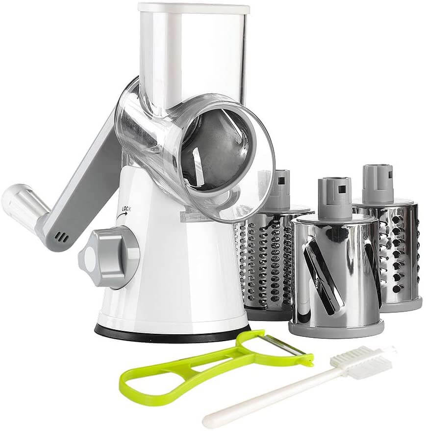 KEOUKE Manual Rotary Cheese Grater - Veggie Slicer Shredder Nuts Grinder with A Stainless Steel Peeler (Green)